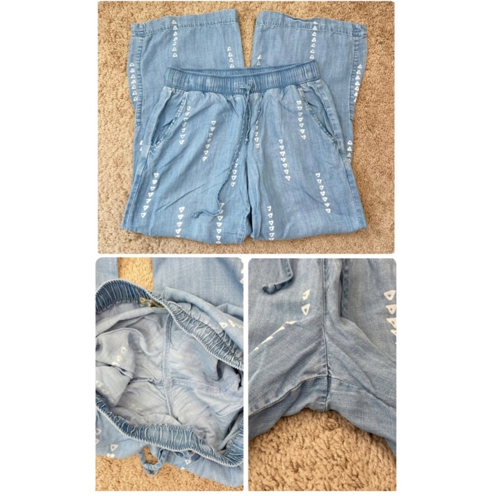 Anthropologie Cloth & Stone Chambray Wide-Leg Split Hem Pull-On Pants Size Small - Picture 9 of 16